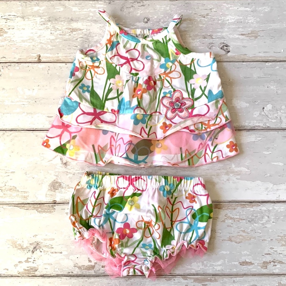 Baby Girl 6-9m Summer Bloomers Tank Top Outfit 2pc Set White Pink Rainbow 6m 9m